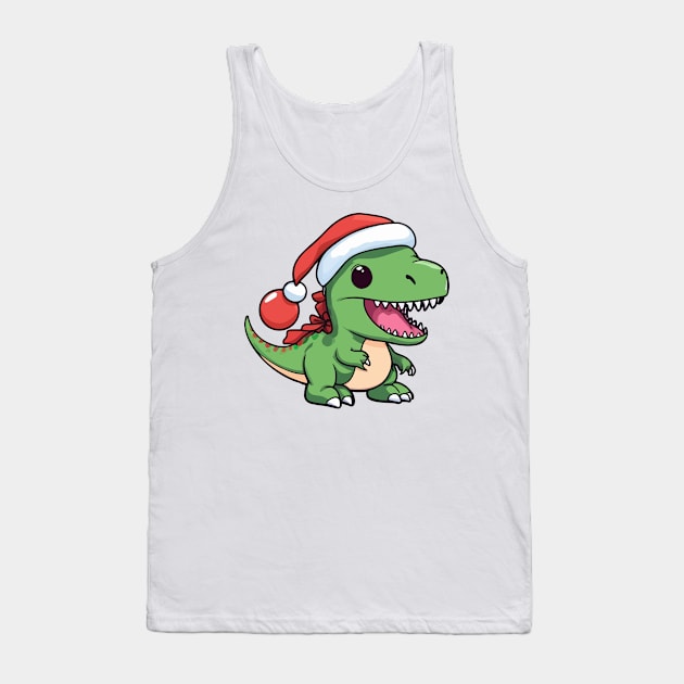 Kawaii T-Rex Dinosaur in Christmas Hat - Perfect for Dino Lovers Tank Top by Rishirt